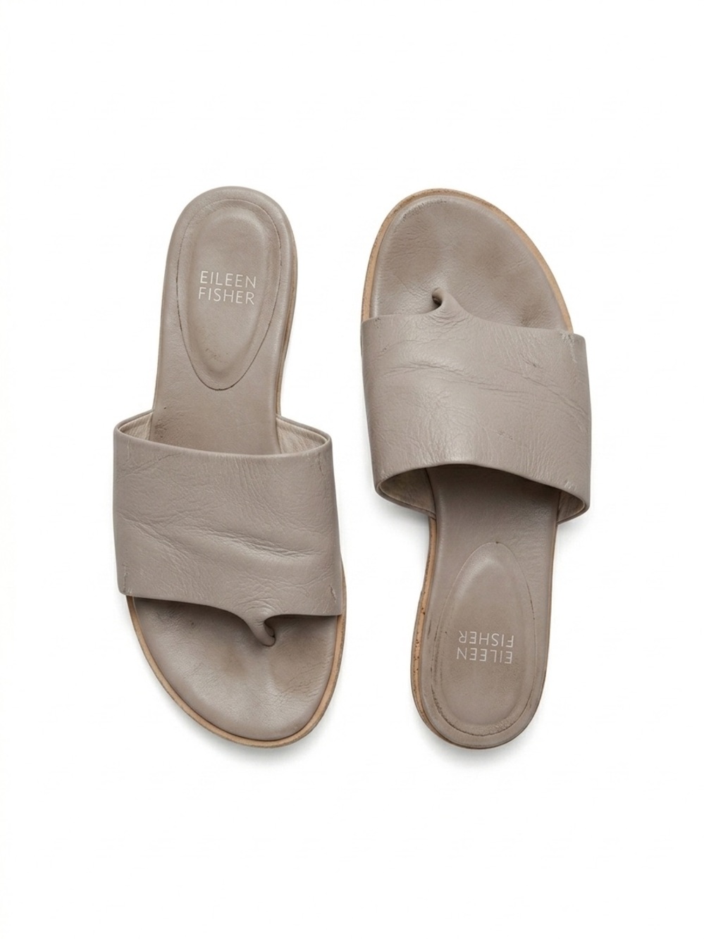 Eileen Fisher Neutral Taupe Leather Slide Sandals